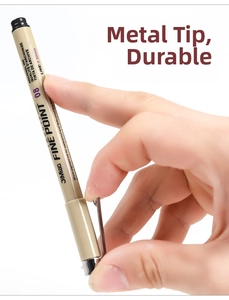 Detail of 0.52mm waterproof archival ink drawing pen with metal clip and beige barrel