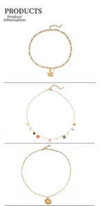 Détails de colliers en acier inoxydable plaqué or 18 carats avec étoile de mer et fleurs