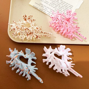 Large Hair Claw Clip Conch Coral Shape Ink Splatter Pattern Plastic Resin Alloy Shark Clip Hair Accessories For Women