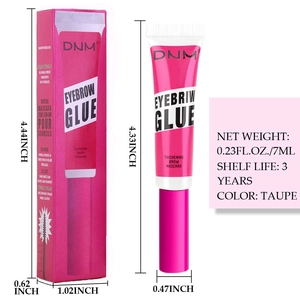Taupe eyebrow glue with packaging dimensions and 7ml thickening brow mascara bottle