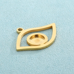 Golden stainless steel Eye of Horus pendant connector with center setting for DIY jewelry