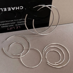 Large Round Circle Hoop Earrings With Silver Earring Post Copper Metal Minimalist C Shape Jewelry For Women Daily Accessories