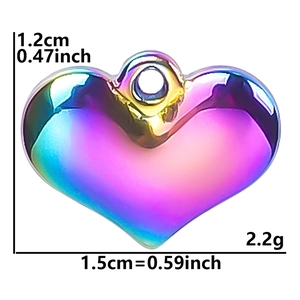 Rainbow gradient heart pendant dimensions showing 1.2cm height and 1.5cm width