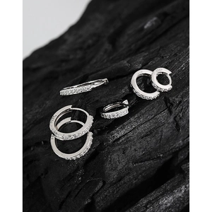 Minimalist S925 sterling silver huggie hoop earrings with micro-set zircon accents