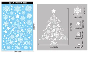 Guide des tailles des autocollants de Noël avec dimensions du sapin et des flocons