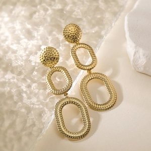18K gold plated stainless steel geometric earrings with textured vintage finish