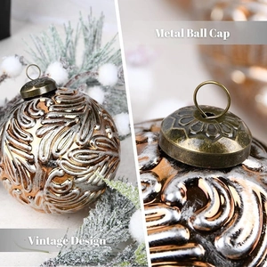 Set of 12 vintage 8cm Christmas balls with bronze embossed patterns for holiday trees