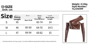 Tabella delle taglie per set crop top e gonna con misure di busto, maniche e vita