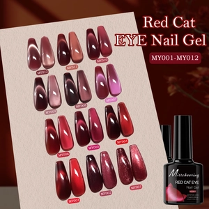 Misscheering red cat eye nail gel polish palette with 12 ruby shades and 7.5ml bottle