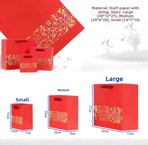 Size specifications of the ethnic style red gift bags with woven handles and dimensions