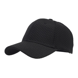 Classic black waffle texture baseball cap with breathable six-panel design for outdoor sun shade