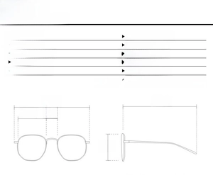 Detailed size chart for retro small frame sunglasses showing lens and bridge measurements