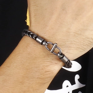 Gunmetal gray 6mm woven titanium steel chain bracelet with buckle for men