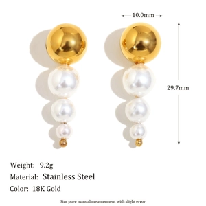 Elegant 18K gold plated stainless steel drop earrings with multiple white pearls
