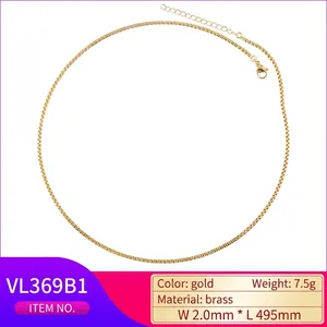 18K gold plated brass necklace chain 2mm width with lobster clasp and extender