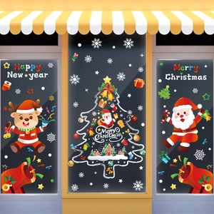 Christmas Window Stickers PVC Static Cling Reusable Glass Door Decoration Cartoon Santa Reindeer Snowflake Festive Decor