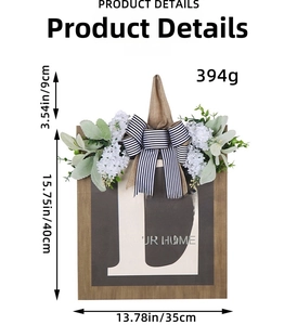 Detail showing letter L wooden welcome sign dimensions 40x35cm with greenery and bow