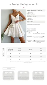 Size chart for the 100% cotton summer mini dress detailing bust and length in cm