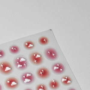 Embossed gradient pink clouds nail stickers with stars and hearts patterns