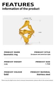 Detailed size chart for geometric gold ring with 1.7cm diameter and 2.8cm height