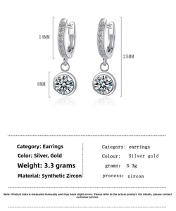 Detailed technical diagram showing dimensions and zircon setting of silver geometric earrings