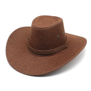 Cappello da cowboy western marrone classico con tesa larga, trama intrecciata e bordo in corda