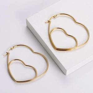 Double Nested Heart Hoop Earrings 316L Stainless Steel Gold Plated Minimalist Large Geometric Jewelry For Women
