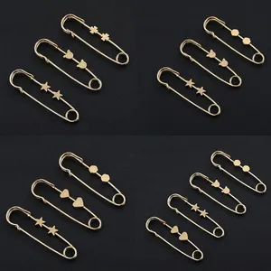Alloy Gold Tone Safety Brooch Pin Heart Star Bear Clover Charm Adjustable Waist Tightener For Women Clothing Accessory