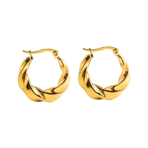 French style 18K gold plated stainless steel croissant twist hoop earrings for women