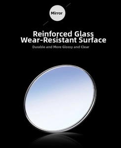 Macro detail of scratch-resistant tempered glass watch lens with silver metal edge