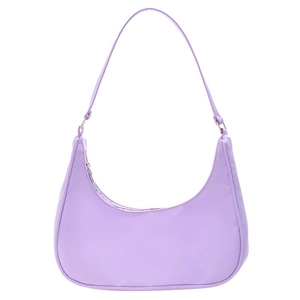 Lavender nylon hobo bag with smooth crescent shape and sleek zipper closure