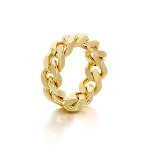 Minimalist gold Cuban link chain ring in polished stainless steel for a punk aesthetic
