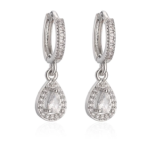 Elegant silver teardrop earrings with sparkling zircon stones in a classic drop style