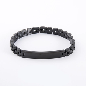 Men's matte black stainless steel H-link bracelet with engravable ID plate for hip-hop style