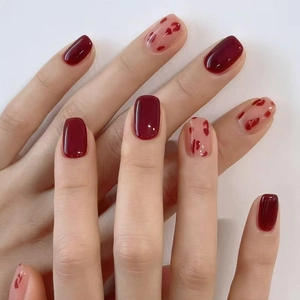 Press On Nails Translucent Red Leopard Print Sweet Cute Square Round Shape Fashionable Glossy Artificial Fingernails
