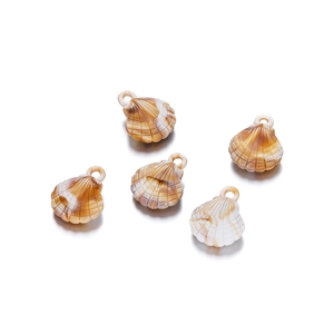 Detailed view of acrylic shell charms with natural brown stripes for DIY jewelry