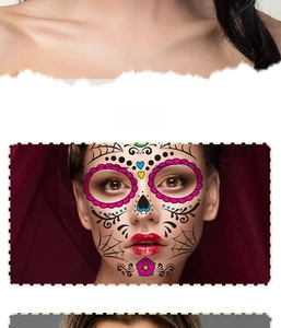 Waterproof Halloween face tattoos with colorful spider webs and floral sugar skull patterns