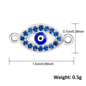 Evil eye hamsa palm charm connector with blue zircon stones in 14K gold plated finish