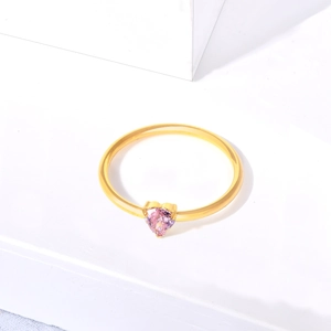 Minimalist 18k gold plated stainless steel ring with a heart-shaped pink gemstone