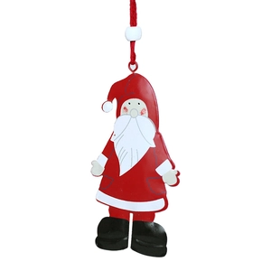 Festive painted metal Santa Claus hanging ornament with red cotton string and white bead