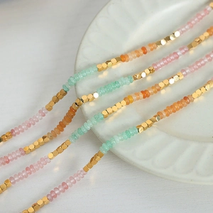 Colorful amazonite crystal bead necklace with gold titanium steel spacers for women