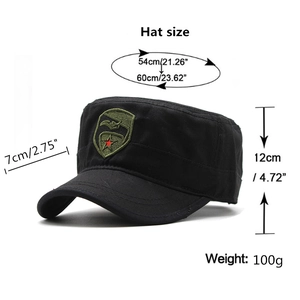 Cappello militare nero classico con ricamo di aquila e cinturino regolabile