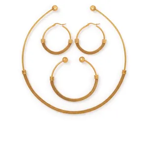 Titanium Steel Mesh Woven Choker Necklace Hoop Earrings Bracelet Set Gold Silver Jewelry For Women Party Daily Wear