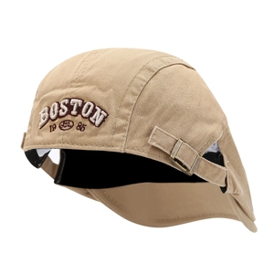 Vintage khaki twill cotton ivy cap with Boston 1985 embroidery and metal buckle strap