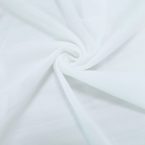 Close-up of white breathable mesh fabric with a spiral texture for a slim-fit top