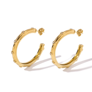 Minimalist 18K gold plated C-shaped hoop earrings with cubic zirconia stones