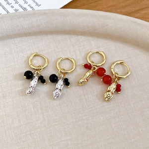 Elegant beaded peanut pendant hoop earrings in gold and silver finish for women