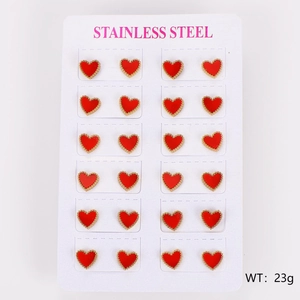 Set of 12 pairs of red heart stud earrings in stainless steel on a display card