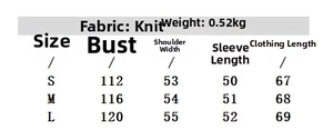 Size chart for mohair knit cardigan showing chest, shoulder, sleeve, and length in cm
