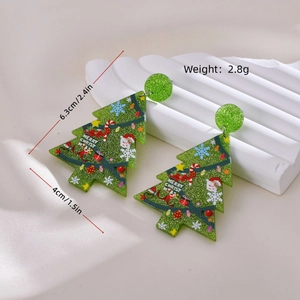 Christmas tree tassel earrings with green glitter, pearls and merry christmas text